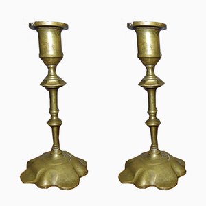 Antique Art Nouveau Brass Candleholders, Set of 2-CAQ-553643