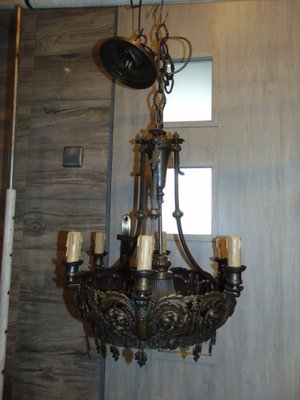 Antique Art Nouveau Brass Chandelier-CAQ-585514