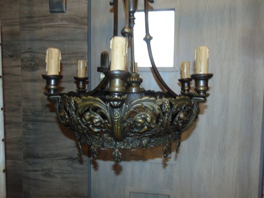 Antique Art Nouveau Brass Chandelier-CAQ-585514