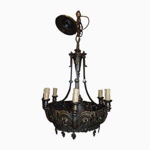 Antique Art Nouveau Brass Chandelier-CAQ-585514