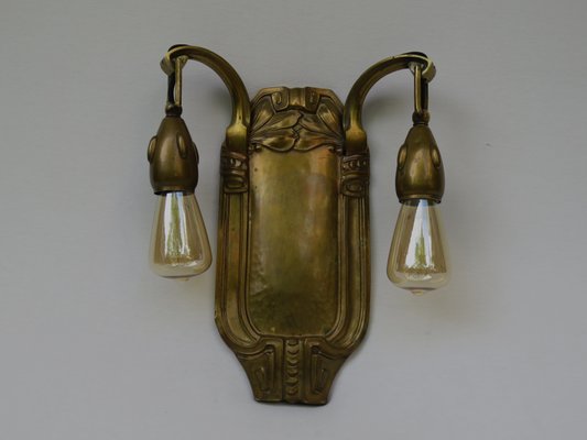 Antique Art Nouveau Brass Wall Lights, Set of 2-EY-565013