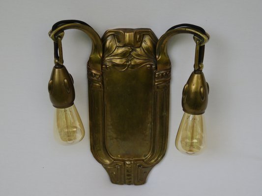 Antique Art Nouveau Brass Wall Lights, Set of 2-EY-565013