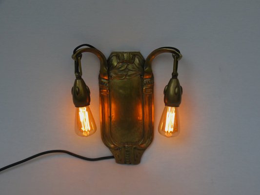 Antique Art Nouveau Brass Wall Lights, Set of 2-EY-565013