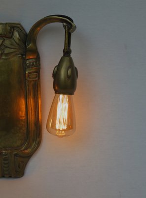 Antique Art Nouveau Brass Wall Lights, Set of 2-EY-565013