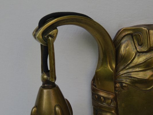 Antique Art Nouveau Brass Wall Lights, Set of 2-EY-565013