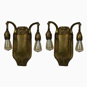 Antique Art Nouveau Brass Wall Lights, Set of 2-EY-565013