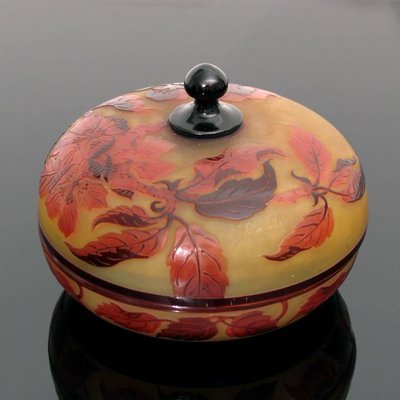 Antique Art Nouveau Cameo Glass Box by D'Argental-YGE-590371