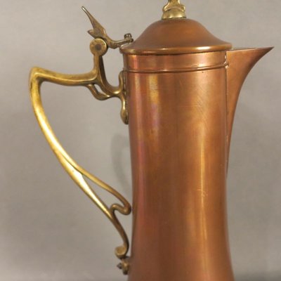 Antique Art Nouveau Copper and Brass Pot, 1900s-WK-778995