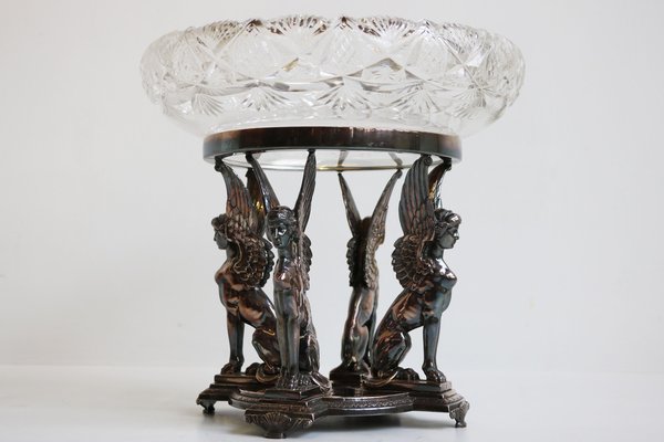 Antique Art Nouveau Egyptian Revival Centerpiece in Silver-Plated Crystal Glass from WMF, 1890s-WIP-1735245