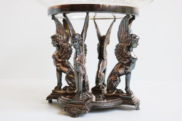 Antique Art Nouveau Egyptian Revival Centerpiece in Silver-Plated Crystal Glass from WMF, 1890s-WIP-1735245