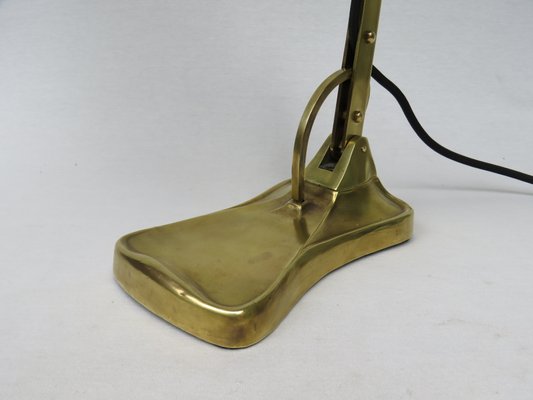 Antique Art Nouveau Enameled Brass Bankers Lamp with Dark Green Shade-EY-727772