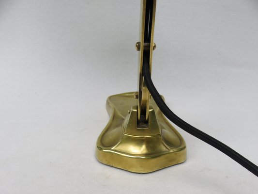 Antique Art Nouveau Enameled Brass Bankers Lamp with Dark Green Shade-EY-727772