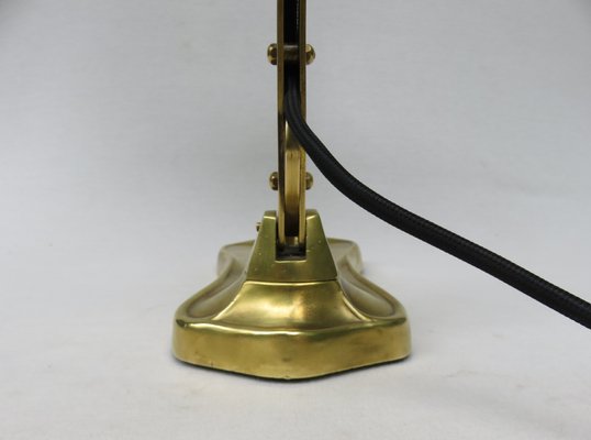 Antique Art Nouveau Enameled Brass Bankers Lamp with Dark Green Shade-EY-727772