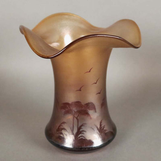 Antique Art Nouveau French Glass Palm Tree Vase