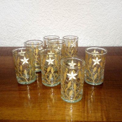 Antique Art Nouveau Gold & Enamel Painted Craquele Tea Glasses, Set of 8-YGE-590370