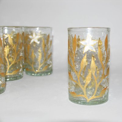 Antique Art Nouveau Gold & Enamel Painted Craquele Tea Glasses, Set of 8-YGE-590370