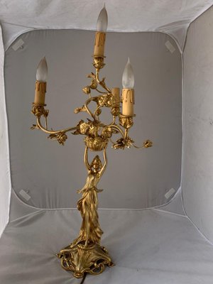 Antique Art Nouveau Golden Bronze Table Lamp-IJR-578466