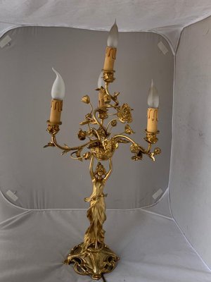 Antique Art Nouveau Golden Bronze Table Lamp-IJR-578466