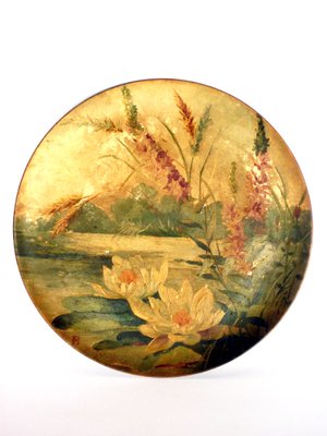 Antique Art Nouveau Italian Ceramic Water Lilies Plate from SCI Laveno, 1900s-GKB-708665