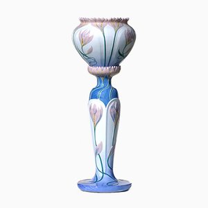 Antique Art Nouveau Italian Floral Ceramic Cache Pot with Stand by Giorgio Spertini-KGD-735006