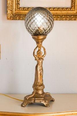 Antique Art Nouveau Liberty Table Lamp With Crystal Sphere, 1900s-QES-1330502