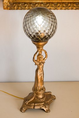 Antique Art Nouveau Liberty Table Lamp With Crystal Sphere, 1900s-QES-1330502