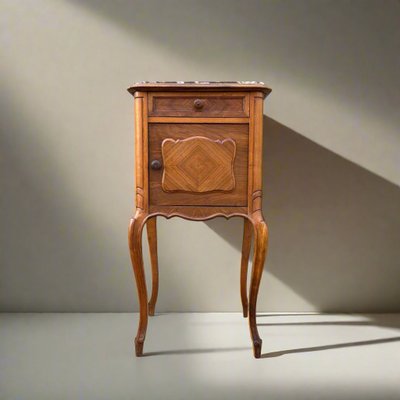 Antique Art Nouveau Nightstand in Walnut & Marble, 1900s-ALF-2033621