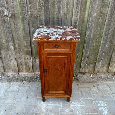 Antique Art Nouveau Nightstand Oak & Red Marble-ALF-2033623