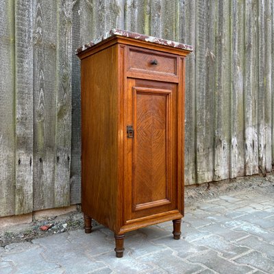 Antique Art Nouveau Nightstand Oak & Red Marble-ALF-2033623