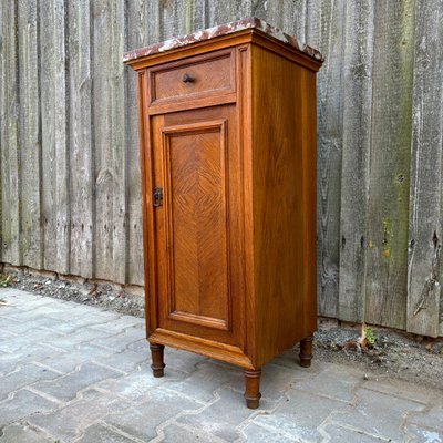 Antique Art Nouveau Nightstand Oak & Red Marble-ALF-2033623