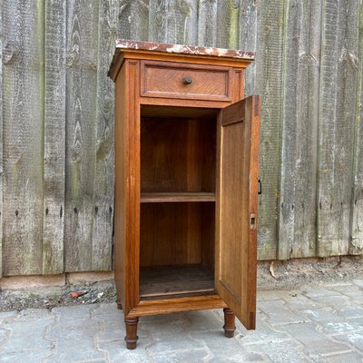 Antique Art Nouveau Nightstand Oak & Red Marble-ALF-2033623