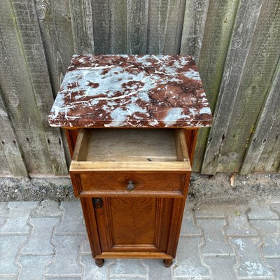 Antique Art Nouveau Nightstand Oak & Red Marble-ALF-2033623