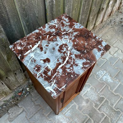 Antique Art Nouveau Nightstand Oak & Red Marble-ALF-2033623