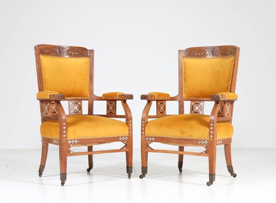 Antique Art Nouveau Oak Armchairs from H.F. Jansen & Zonen Hofleverancier, Set of 2-MY-590603