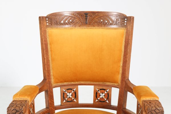 Antique Art Nouveau Oak Armchairs from H.F. Jansen & Zonen Hofleverancier, Set of 2-MY-590603