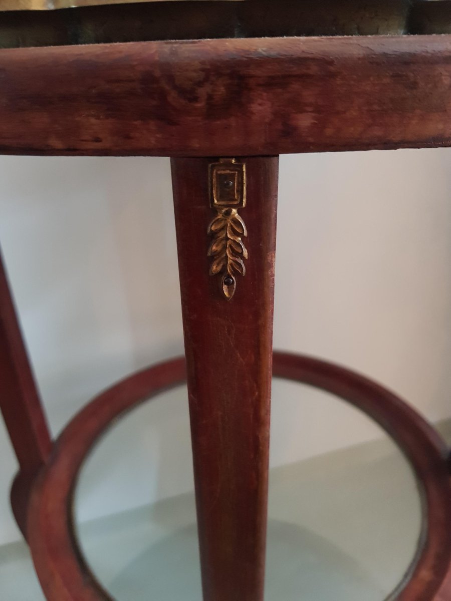 Antique Art Nouveau Side Table with Removable Brass Tray