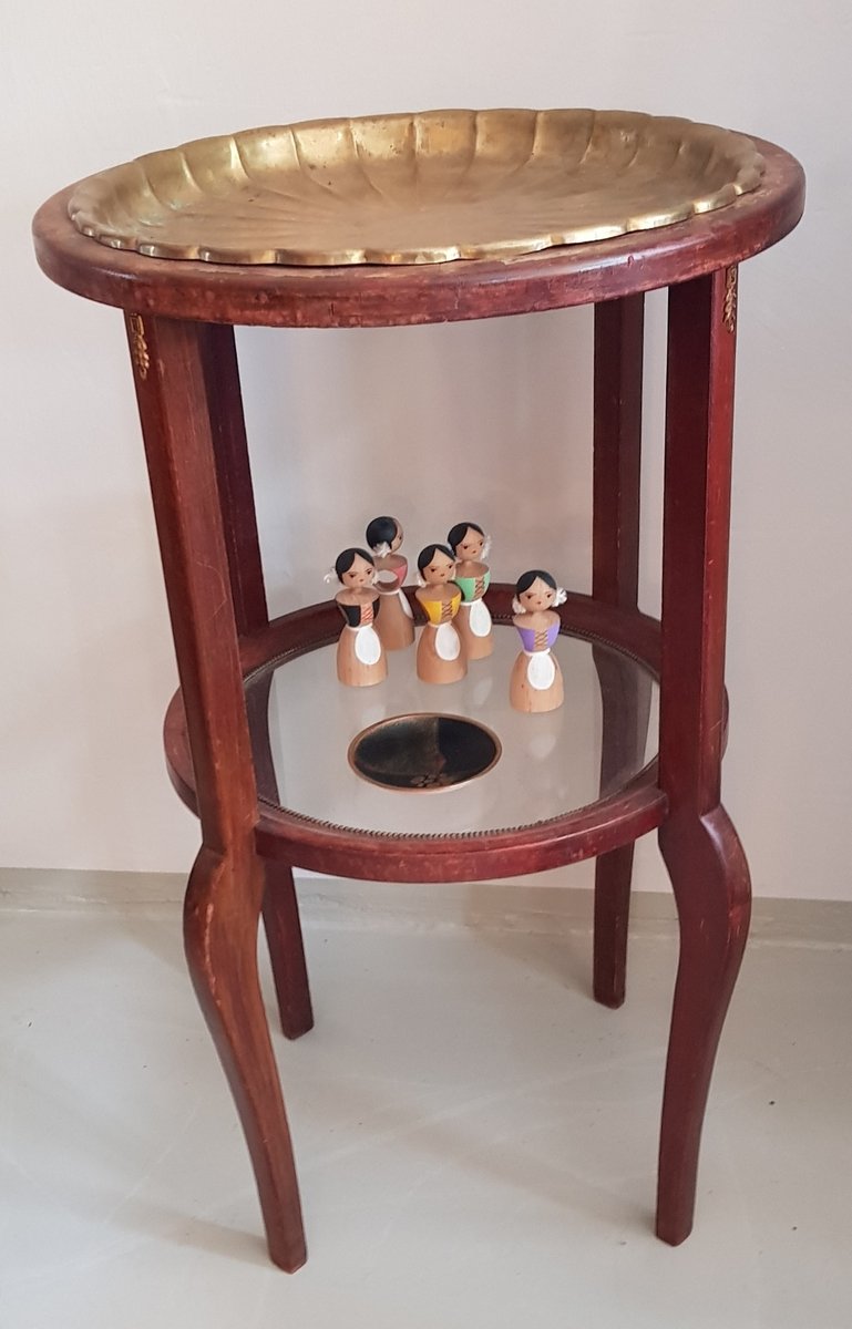 Antique Art Nouveau Side Table with Removable Brass Tray