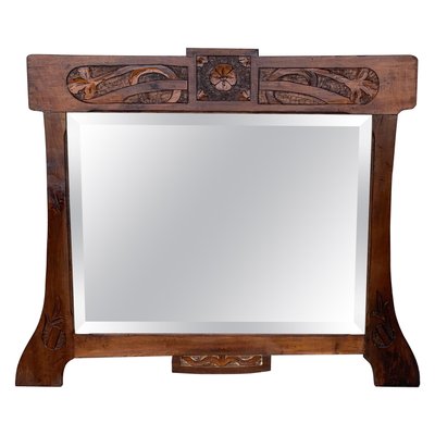 Antique Arts & Crafts Carved Oak Wall Mirror, 1920s-PSK-1002624