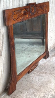 Antique Arts & Crafts Carved Oak Wall Mirror, 1920s-PSK-1002624