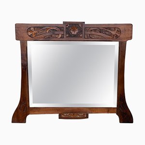 Antique Arts & Crafts Carved Oak Wall Mirror, 1920s-PSK-1002624