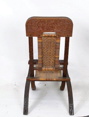 Antique Asian Carved Exotic Wood & Cannage Folding Chair-SYQ-1057704