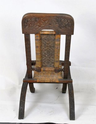 Antique Asian Carved Exotic Wood & Cannage Folding Chair-SYQ-1057702