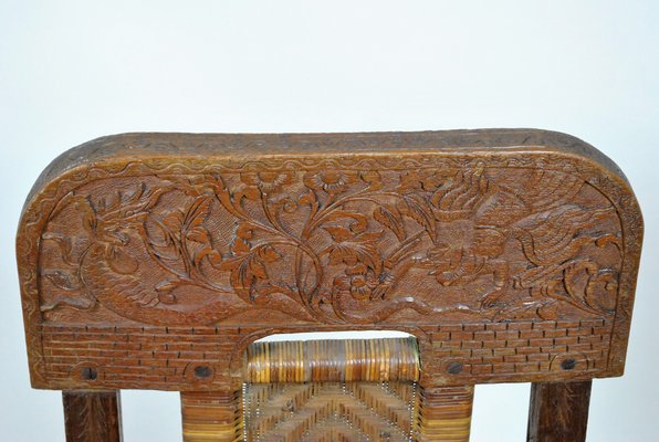 Antique Asian Carved Exotic Wood & Cannage Folding Chair-SYQ-1057704