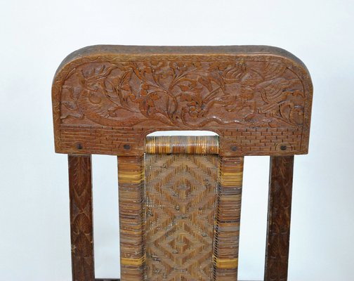 Antique Asian Carved Exotic Wood & Cannage Folding Chair-SYQ-1057704