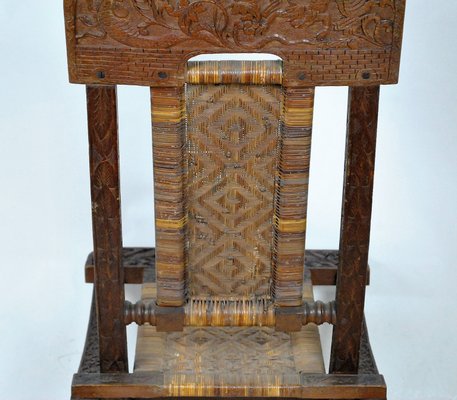 Antique Asian Carved Exotic Wood & Cannage Folding Chair-SYQ-1057704