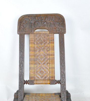 Antique Asian Carved Exotic Wood & Cannage Folding Chair-SYQ-1057702