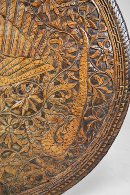 Antique Asian Indonesian Coffee Table Carved with Dragons and Peacocks-XNH-754046