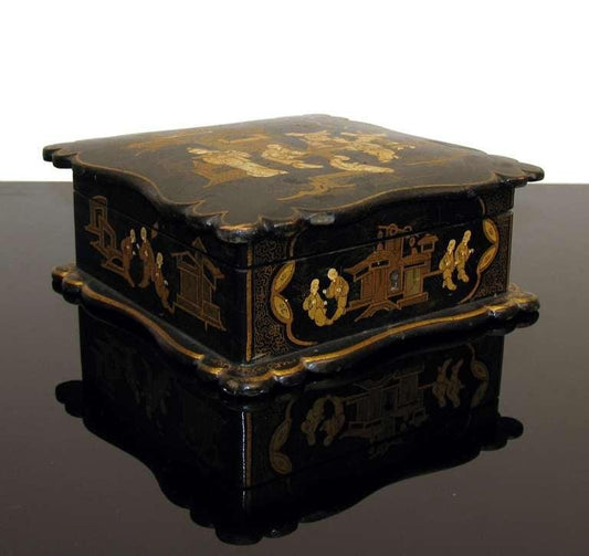 Antique Asian Napoleon III Lacquered Jewelry Box