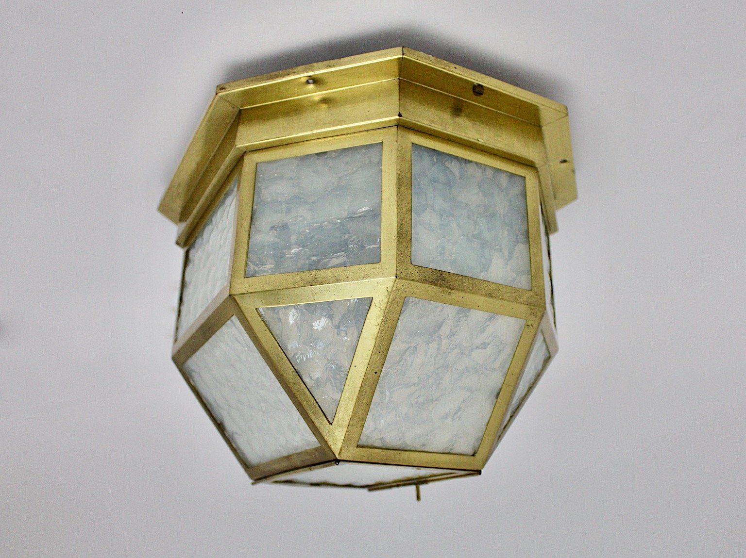 Antique Austrian Brass & Glass Flush Mount by Josef Hoffmann, 1903