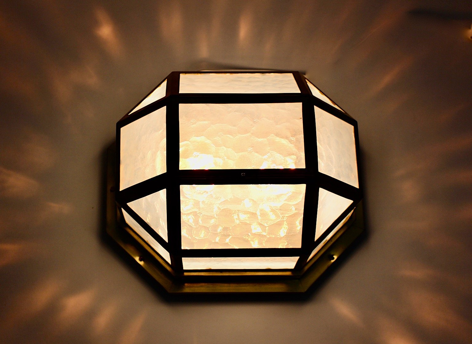 Antique Austrian Brass & Glass Flush Mount by Josef Hoffmann, 1903